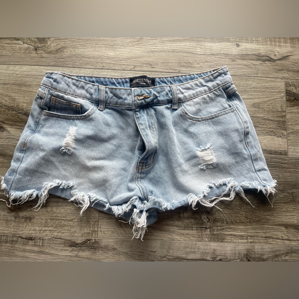 Kittenish Blue Distressed Jean Shorts